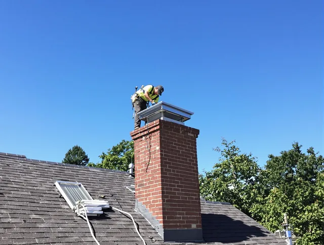 Coral Springs Chimney Sweep technician measuring a chimney cap in Coral Springs, FL