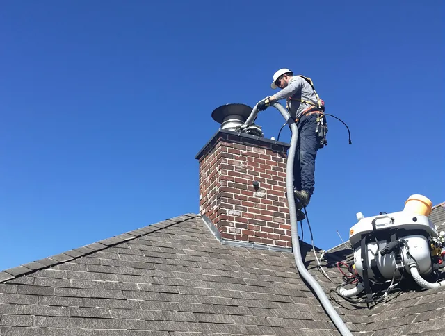 Dedicated Coral Springs Chimney Sweep team member cleaning a chimney in Coral Springs, FL