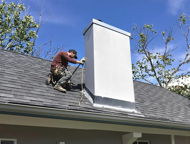 Coral Springs Chimney Sweep team member finishing chimney construction in Coral Springs, FL