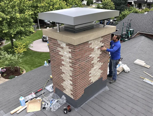 Coral Springs Chimney Sweep team working on a custom chimney remodel in Coral Springs, FL