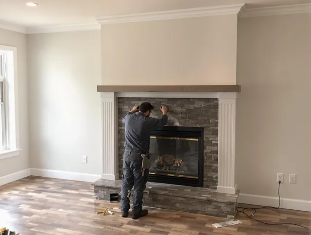 Coral Springs Chimney Sweep finishing a custom fireplace install in Coral Springs, FL